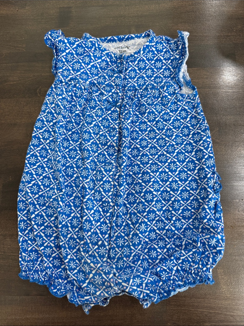 Carter's Royal Blue White Floral-Pattern Baby Bubble Romper